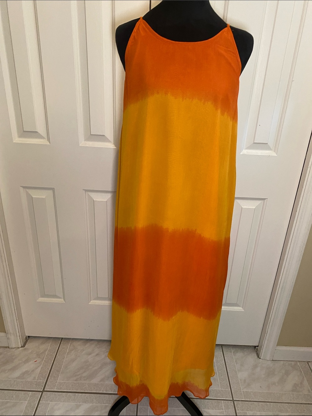 Hokus Pokus Vibrant Ombre Halter Maxi Dress in Orange and Yellow Size 14/16
